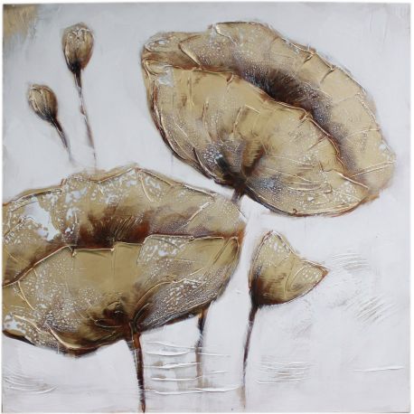 Twin Gold Poppies on Silver Canvas.