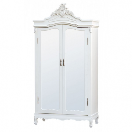 Pure White Armoire (Wardrobe) with Full Mirror Doors