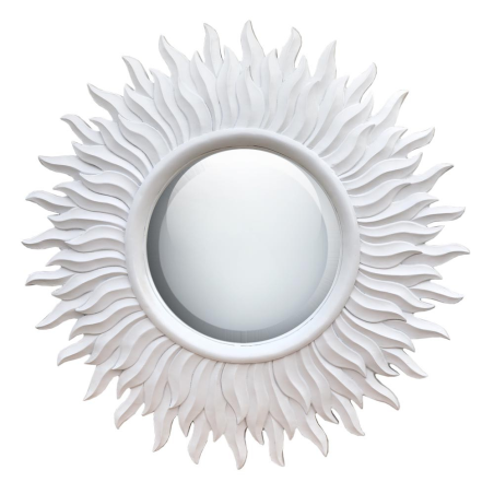 White Round Sunburst Mirror