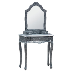 Black and Silver Embossed Dressing Table and Mirror