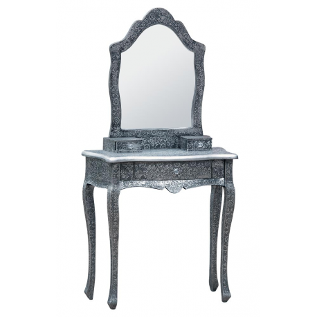 Black and Silver Embossed Dressing Table and Mirror