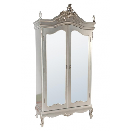 Silver Armoire Full Mirror Doors