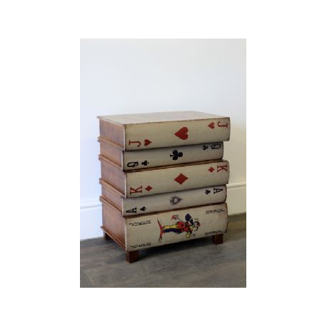Antiqued Stacked Playing Card Books Side Cabinet