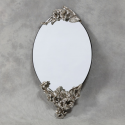 Oval Frameless Wall Mirror with Silver Lily Detail
