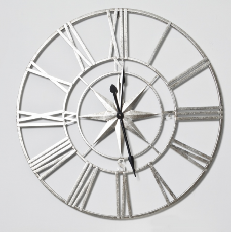 Large Silver Nautical Compass Skeleton Wall Clock