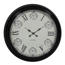 Large Black with White Face Multi 6 Dial Wall Clock