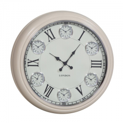 Large Cream with White Face Multi 6 Dial Wall Clock