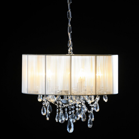 Chrome 5 Branch Chandelier with White Shade