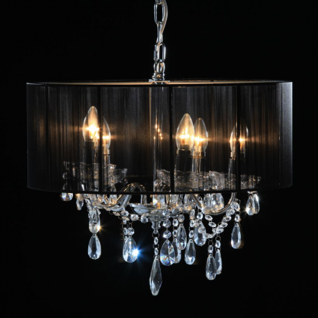 Chrome 5 Branch Chandelier with Black Shade