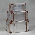 Industrial Travel Trunk Silver Set of 3 Trunks