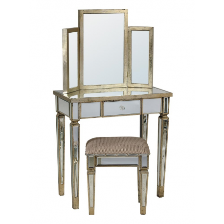 Vintage Venetian Mirror Wooden Edge Dressing Table Set