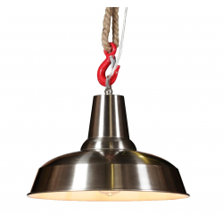 Industrial Brushed Steel Ceiling Pendant with Rope and Hook Hanging