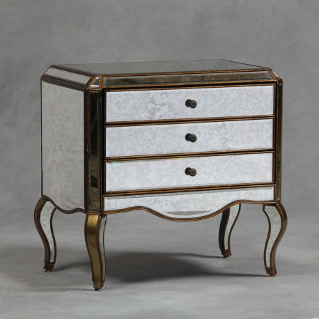 Large Gold Egded Antiqued Glass Chest of Drawers