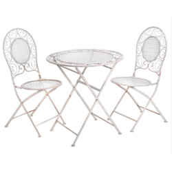 Folding Iron Garden Table and Chair Set in Cream