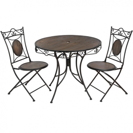 Antique brown iron garden bistro table with two chairs