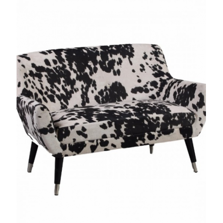 Black Cowhide Style Fabric Retro 2 Seater Sofa