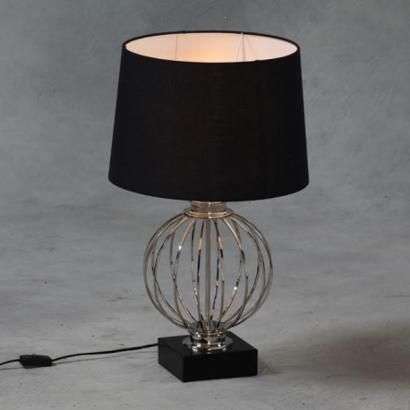 Chrome Cage Sphere Table Lamp with Black Shade