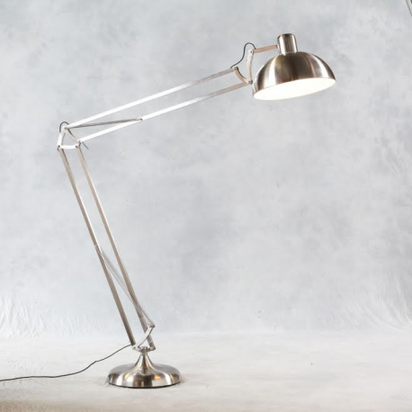 Brushed Steel XXL Classic Desk Style Floor Lamp (Black Fabric Flex)