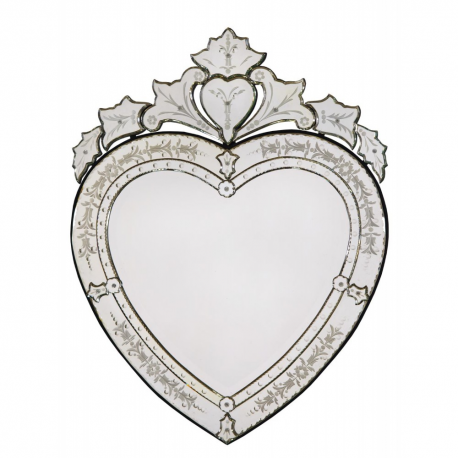 Vintage Venetian Heart Mirror with Crown and Etching 