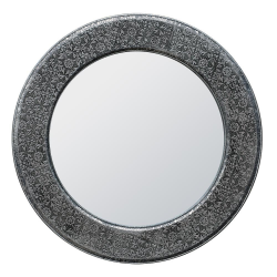 Chaandhi Kar Black Silver Embossed Circular Mirror