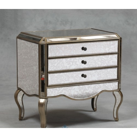 Large Silver Egded Antiqued Glass Chest of Drawers