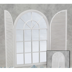 Large Arch Shutter Panel Mirror - Distressed White