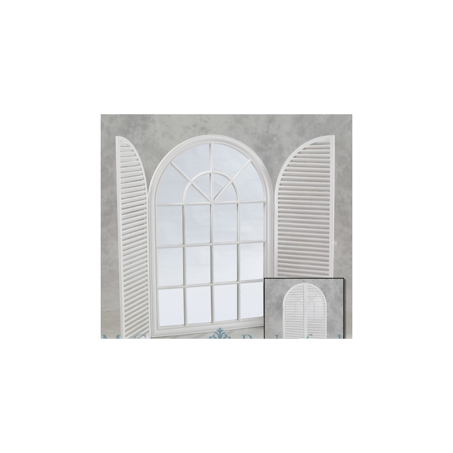 Large Arch Shutter Panel Mirror - Distressed White