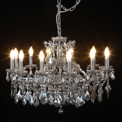 Large 12 Branch Chrome Shallow Chandelier with Mirrored Crystals 