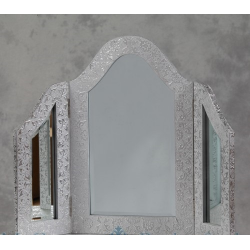 3 Fold Dressing Table Mirror - White Embossed