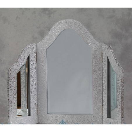 3 Fold Dressing Table Mirror White Embossed