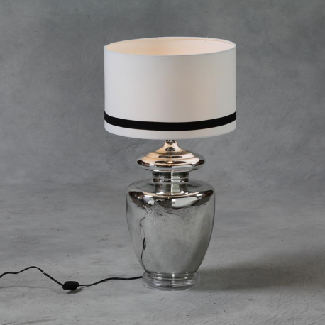 Large Silver Urn Lamp with White and Black Stripe Shade