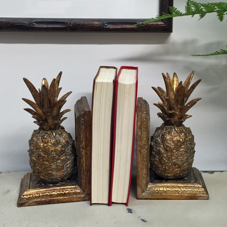 Antique Gold Pair of Pineapple Bookends