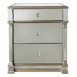 Apollo 3 Drawer Mirror Bedside With Champagne Trim