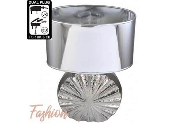 Small Chrome Ribbed Round Base With Silver Shade