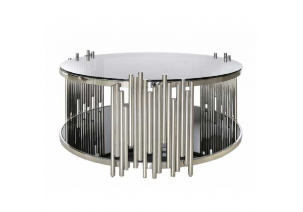 Lorenzo Metal & Glass Round Coffee Table Polished Steel