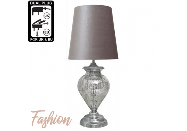 Large Chrome Glass Regency Statement Lamp With Grey Shade