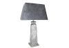 Silver Mercury Swirl Pillar Table Lamp With Grey Velvet Shade