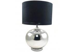 Large Silvered Round Lamp with Black Velvet Shade
