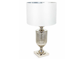 Antiqued Glass Urn Lamp with Silver Velvet Cylinder Shade