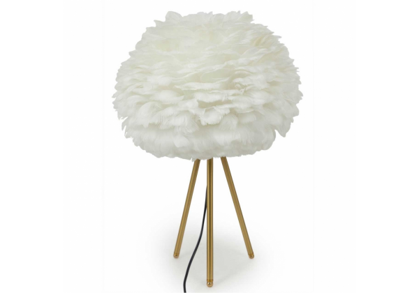 Brass Tripod Table Lamp with White Goose Feather Shade