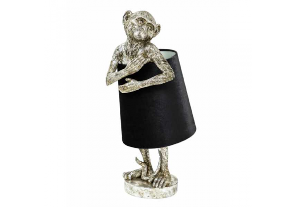 Antique Silver Bashful Monkey Table Lamp with Black Velvet Shade