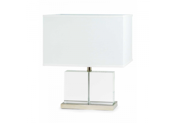 Crystal Block and Chrome Table with White Square Shade