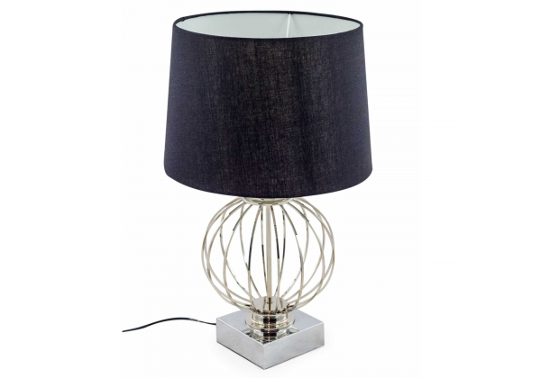 Chrome Cage Sphere Table Lamp with Black Shade