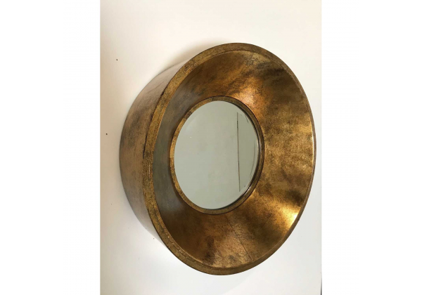 Deep Framed Gold Round Metal Wall Mirror