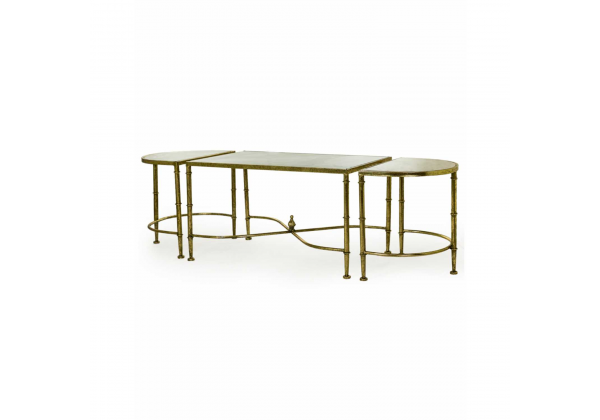 White Marble and Gold Leaf Coffee and Side Tables Set