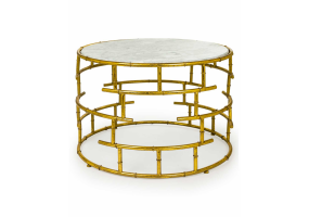 Gold Leaf Metal with White Marble Coffee Table