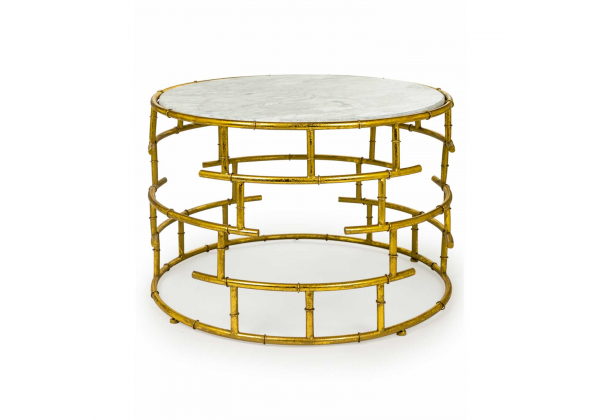 Gold Leaf Metal with White Marble Coffee Table
