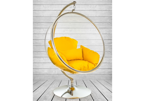 Retro Hanging Bubble Chair on Steel Base with Orange Cushion