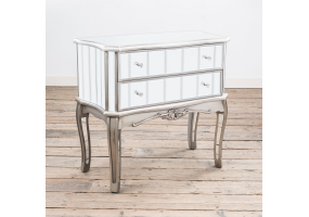 Annabelle French Vintage Distressed Shabby Chic Flat Silver Paint Mirrored Two Drawer Chest of Drawers