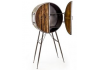 ROUND INDUSTRIAL BAR CABINET WITH RECLAIMED WOOD DOORS